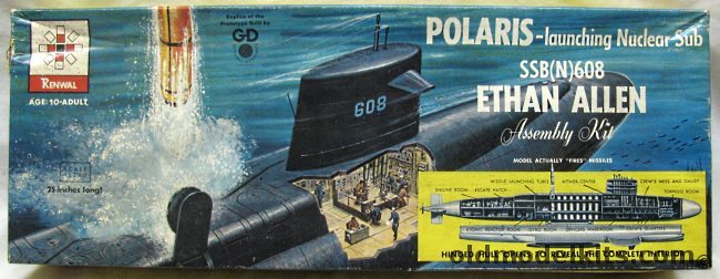 Renwal 1/200 SSB(N)-608 Ethan Allen Polaris Nuclear Submarine, 652 plastic model kit